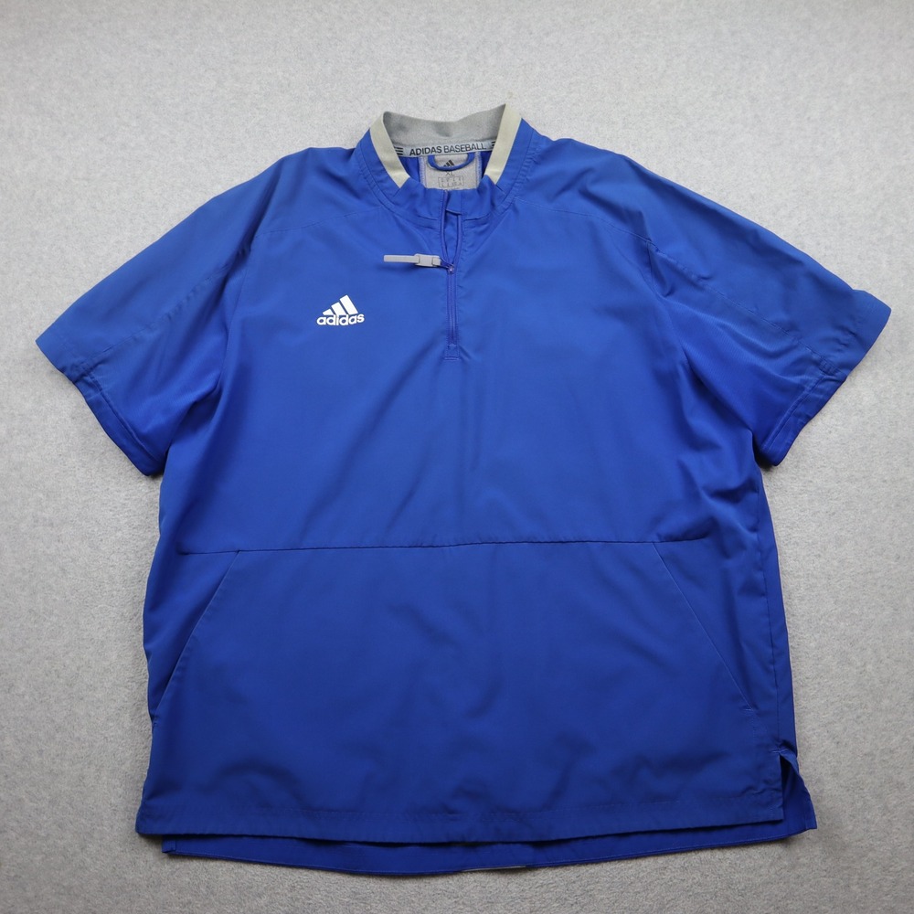 Adidas 1/4 Zip Pullover Mens XL Baseball Warmup Blue Short Sleeve Batting Jacket